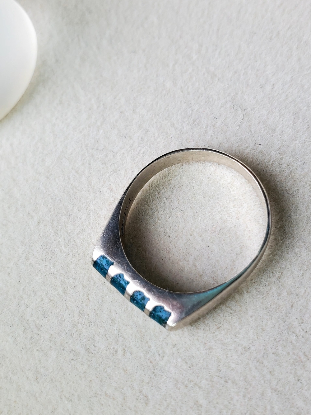 Sterling Silver Turquoise Inlay Ring | 925 | Modern Geometric | 3.00 g